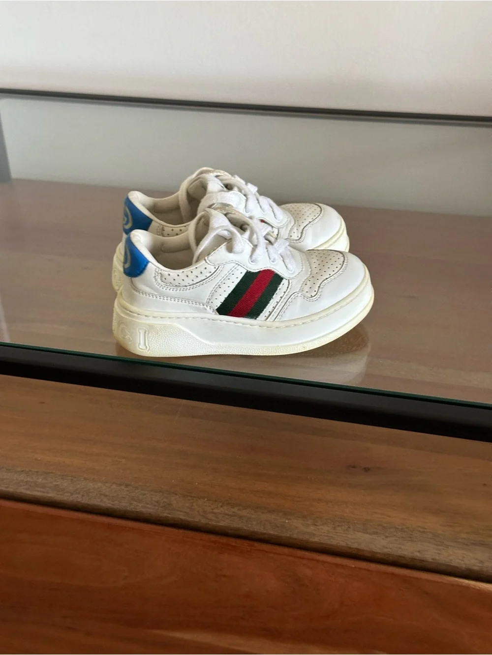 Gucci Ace Kids Screener Sneakers EU 25 White Leather Web Red And Green Stripe